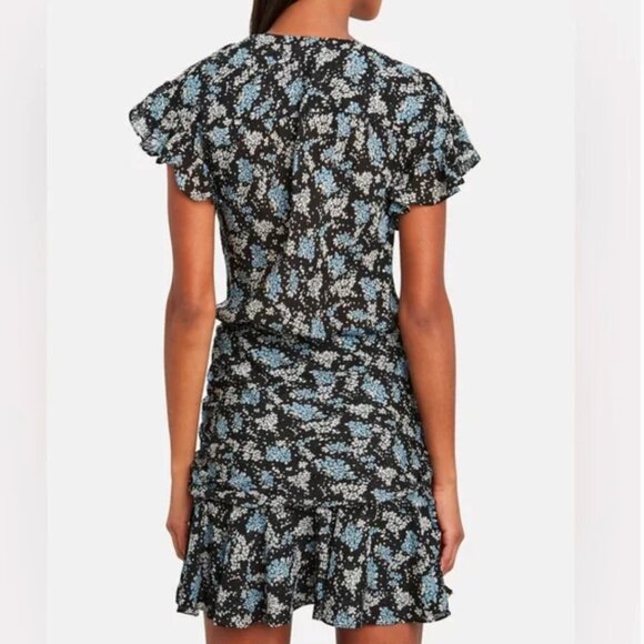 Veronica Beard Marla Dress Ruched Silk Floral Semi Sheer Short Sleeve Size 4 - Picture 6 of 13
